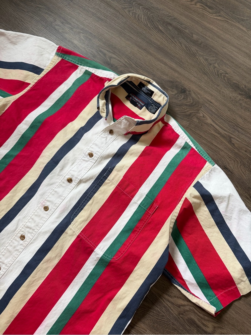 Vintage Round Tree & Yorke Mens Large Stripped Color-Block Short Sleeve Shirt